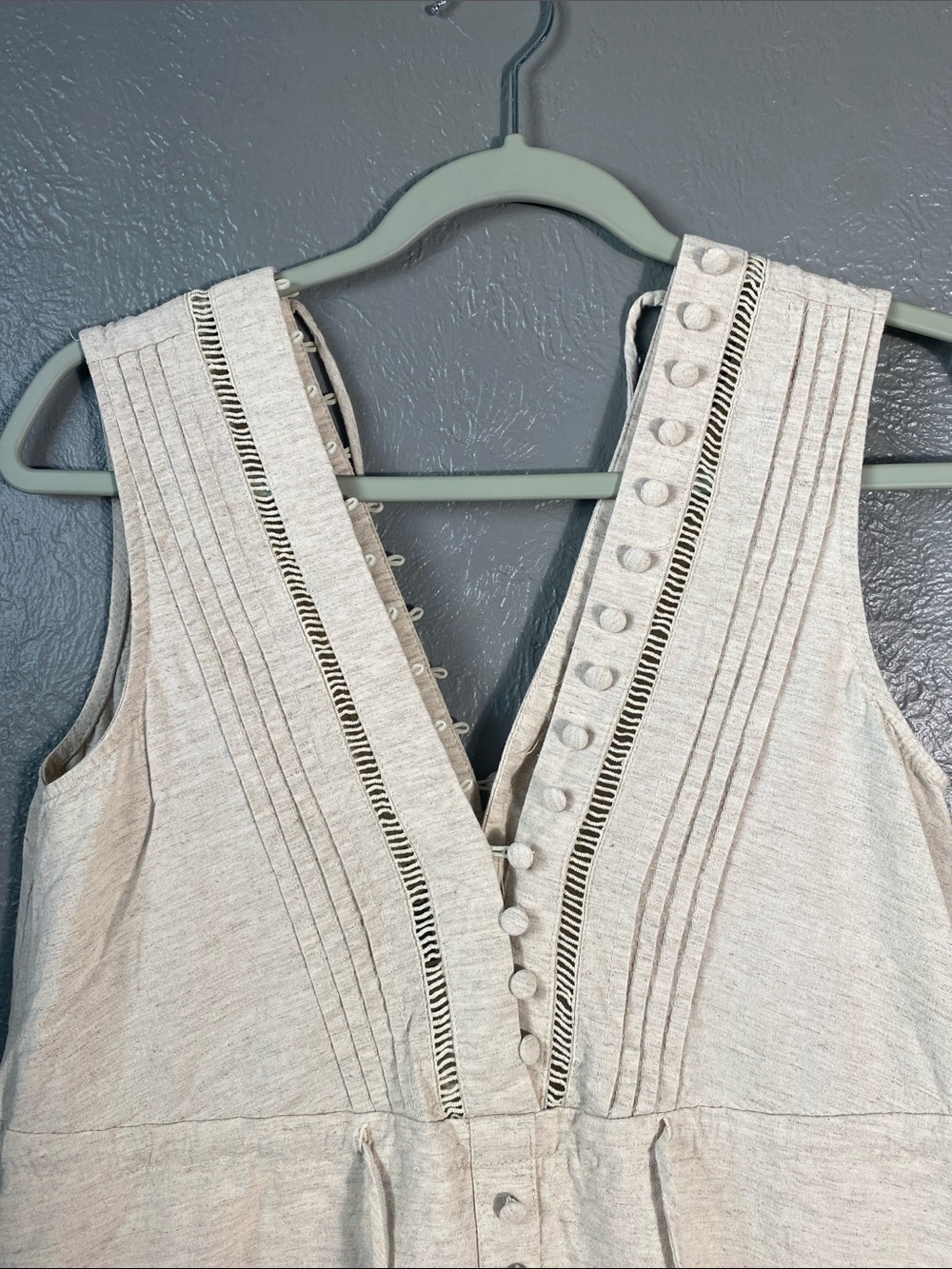 Chicwish Women's Linen Blend Midi Dress S Beige Cottagecore Embroidered - Picture 3 of 7